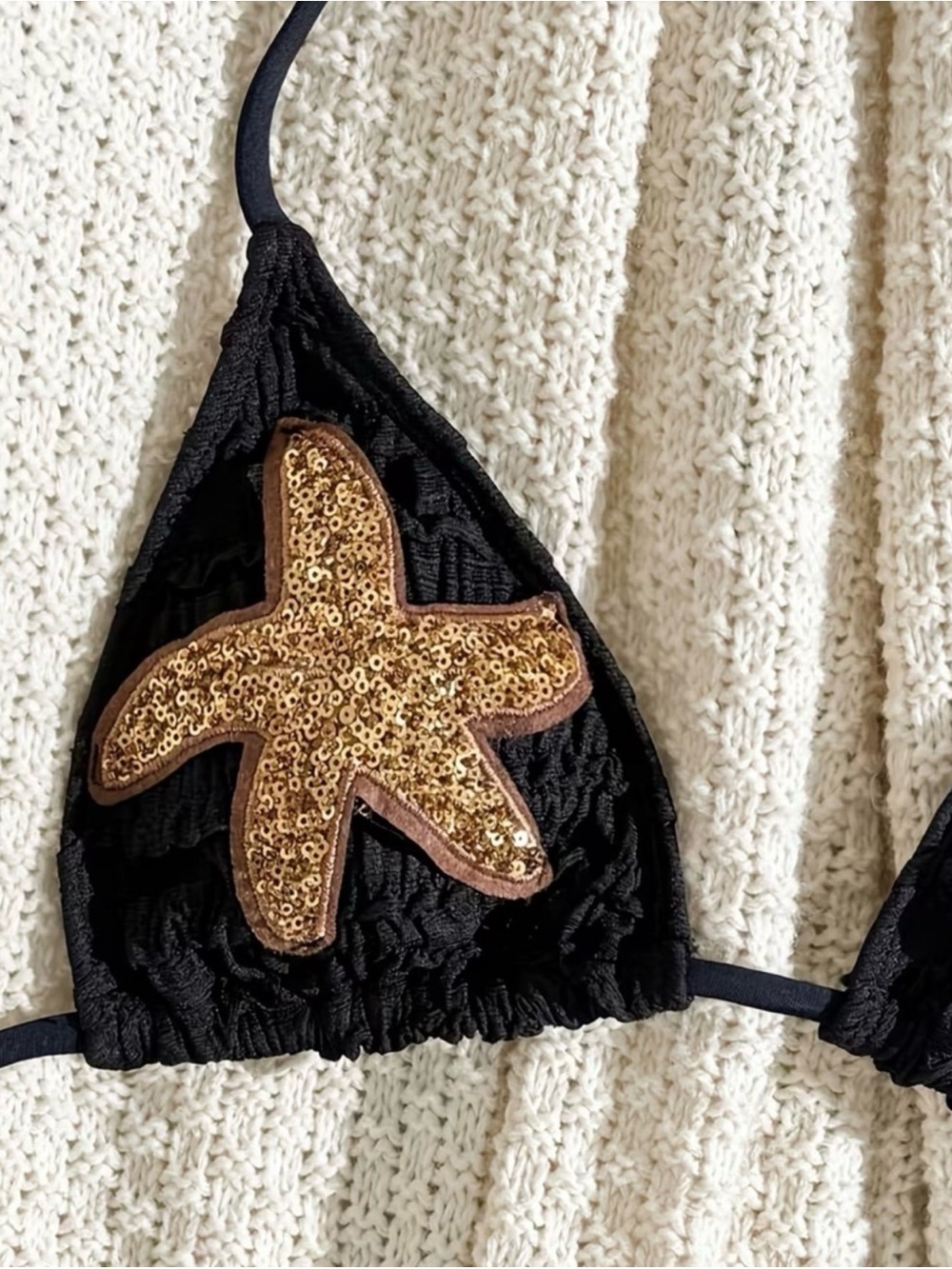 Black Bikini Starfish Applique Set - Women Swim Size M - Picture 3 of 5